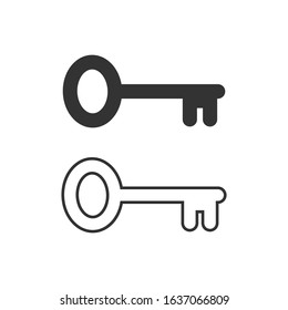 Key icon symbol set. Simple shape logo. Vector illustration image. Black silhouette and outline version. Isolated on white background.