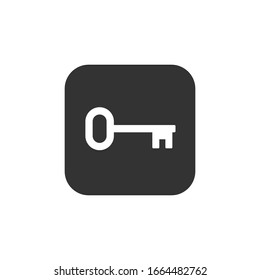 Key icon symbol. Square button. Security access logo. Simple flat shape safety sign. Black silhouette isolated on white background. Vector illustration image.