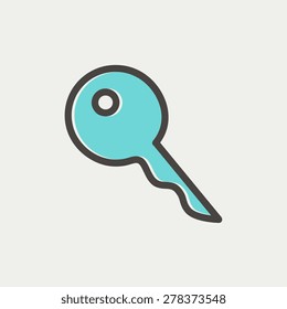 Key icon thin line for web and mobile, modern minimalistic flat design. Vector icon with dark grey outline and offset colour on light grey background.