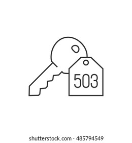 Key icon in thin outline style. Safety protection house home property hotel accommodation travel