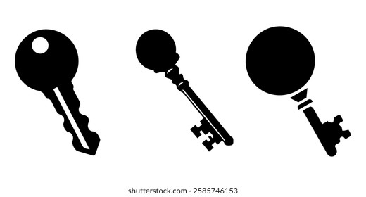 Key Icon Vector Design on White Background, Key Icons Set - illustration, Key Icon Set Vector Design, Key Silhouettes - Illustration, Keys glyph solid icons. Containing data, strategy