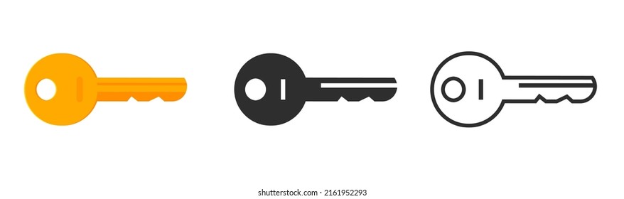 Key icon vector flat and thin line outline art pictogram clipart isolated illustration, skeleton golden and black and white cut out simple shape silhouette editable image
