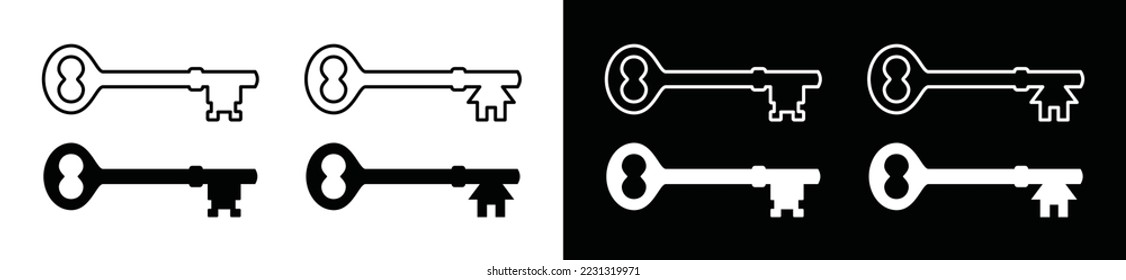 Vector de icono de clave. Icono de la tecla de la casa o de la casa. Tecla de bloqueo en estilo plano y contorno. Clave con diseño de logotipo de símbolo de casa, ilustración vectorial