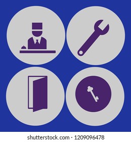 key icon. key vector icons set key, door open, hotel reception and wrench