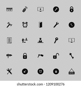 key icon. key vector icons set hotel, open lock, door open and alarm