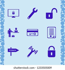 key icon. key vector icons set lock, house buying contract, key card and diagnostycs wrench