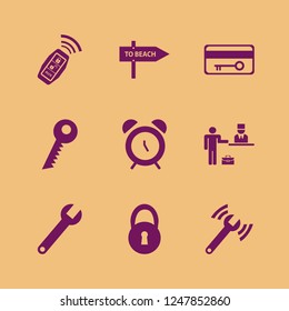 key icon. key vector icons set beach direction, diagnostycs wrench, check in hotel and lock