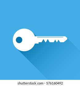 Key Icon vector illustration in flat style isolated on blue background. Unlock symbol for web site design, logo, app, ui.