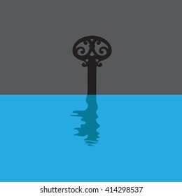 Key Icon Vector Illustration. Key Vector Icon. Key Icon Graphic. Key Icon Picture. Key Icon image. Key Is Reflected In The Water. Flat Design. Outline. Minimal.