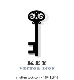 Key Icon Vector Illustration.  Key Icon Graphic. Key Icon picture. Icons Of Key Sign. Vintage Key icon in the flat style.  Vintage Key Icon With The  Shadow.