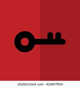 Key icon vector illustration. Red background