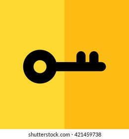 Key icon vector illustration. Yellow background