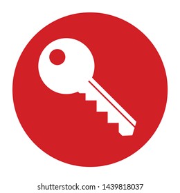 Key icon vector isolated on flat red round button illustration