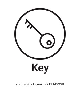 Icono de clave. Símbolo de línea de Vector para un Sitio web, tarjeta de producto, presentación y App móvil, embalaje o instrucción. Signo de esquema editable