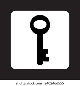 Schlüsselsymbol, Vektorgrafik. Schlüssellogo-Design. Wichtige Vektorsymbol-Illustration auf quadratischem Hintergrund einzeln auf schwarzem Hintergrund
