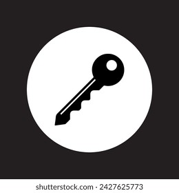 Key icon vector. Key logo design. Key vector icon illustration in circle isolated on black background