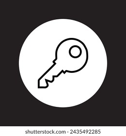 Key icon vector. Key logo design. Key vector icon illustration in circle isolated on black background