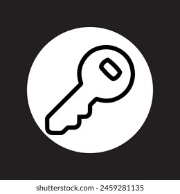 Key icon vector. Key logo design. Key vector icon illustration in circle isolated on black background