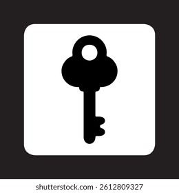 Key icon vector. Key logo design. Key vector icon illustration in square isolated on black background