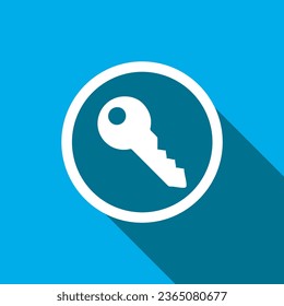 Vector de icono de clave. Símbolo de signo de icono de clave en estilo plano de moda. Imagen de icono de clave, ilustración de icono de clave aislada en fondo azul