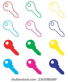 Vector de icono de clave. Símbolo de signo de icono de clave en estilo plano de moda. Establecer elementos en iconos de color. Ilustración del icono del vector clave aislada en fondo blanco