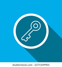 Vector de icono de clave. Símbolo de signo de icono de clave en estilo plano de moda. Imagen de icono de clave, ilustración de icono de clave aislada en fondo azul