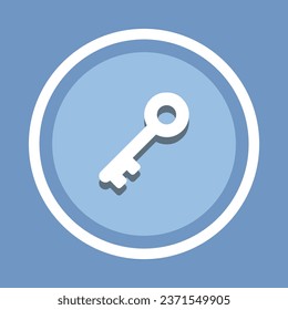 Vector de icono de clave. Símbolo de signo de icono de clave en estilo plano de moda. Imagen de icono de clave, ilustración de icono de clave aislada en fondo azul