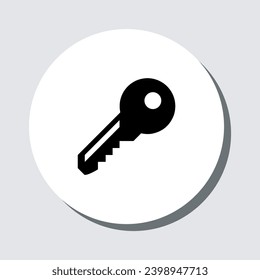 Vector de icono de clave. Símbolo de signo de clave en estilo plano de moda. Ilustración del icono del vector clave en círculo aislado en fondo gris	