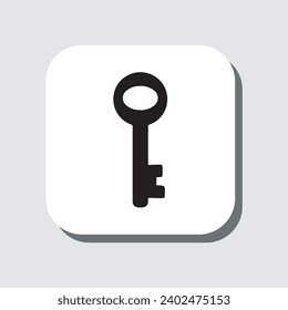 Vector de icono de clave. Símbolo de signo de clave en estilo plano de moda. Ilustración del icono del vector clave en cuadrado aislado en fondo gris