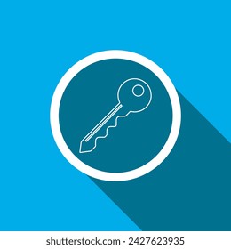 Key icon vector. Key icon sign symbol in trendy flat style. Key icon image, Key icon illustration isolated on blue background