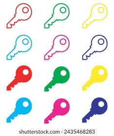 Vector de icono de llave. Símbolo de signo de icono de llave en estilo plano de moda. Establecer elementos en iconos de colores. Ilustración del icono del vector de la llave aislada sobre fondo blanco