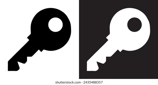 Key icon vector. Key sign symbol in trendy flat style. Key vector icon illustration isolated on white and black background