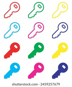Vector de icono de llave. Símbolo de signo de icono de llave en estilo plano de moda. Establecer Elementos en iconos de colores. Ilustración del icono del Vector de la llave aislado sobre fondo blanco