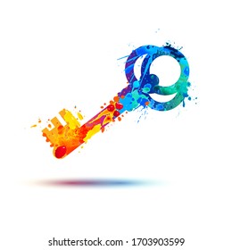 Icono de clave. Símbolo de pintura de color de agua del vector 