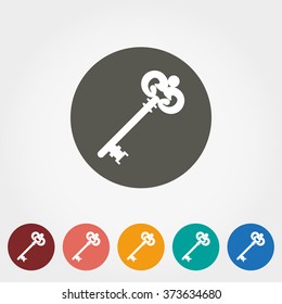 Key. Icon for web and mobile application. Vector illustration on a button. Flat design style.