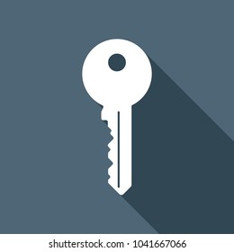 key icon. White flat icon with long shadow on background