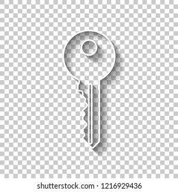 key icon. White outline sign with shadow on transparent background