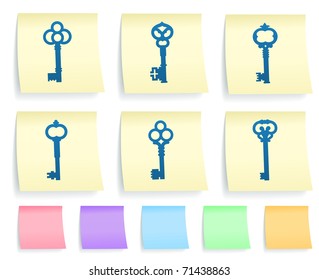 Key Icons on Post It Note Paper Collection Original Illustration