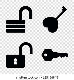 Key icons set. set of 4 key filled icons such as 
