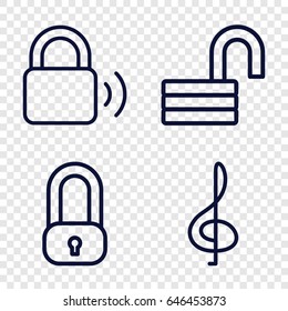 Key icons set. set of 4 key outline icons such as opened lock, lock