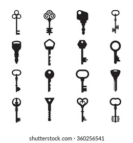 Key Icons Set. Car keys. House keys.Modern and Old keys.
Flat design. Contour line. Realistic images. Vector Illustration. 