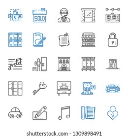 key icons set. Collection of key with padlock, notes, musical note, edit, car, hotel, locker, lockers, note, lock, motel, sketch, keyboard, access. Editable and scalable key icons.