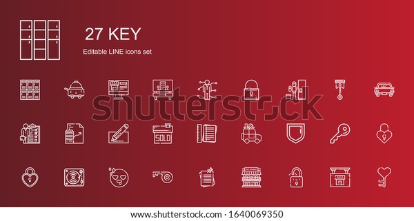 key icons\
set. Collection of key with padlock, motel, notes, in love, music,\
security, car, sold, edit, real estate, skills, locker, automotive.\
Editable and scalable key\
icons.