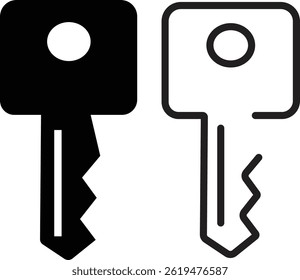 Key icons set in flat, outline styles. Open door symbols, privacy and escape vectors. Lock or unlock sign. Padlock. Password and access sign illustration collection isolated on transparent background.