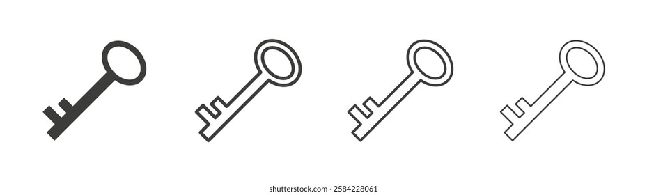 Key icons set. Liner outlined and flat black color