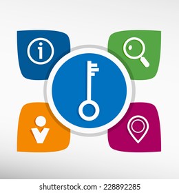 Key and icons set vector illustration. Modern Flat style 