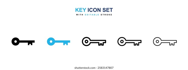 Key icons vector collection in black and blue colors on white background
