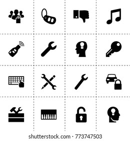 Key icons. vector collection filled key icons. includes symbols such as wrench, key hole in head, work tool, car lock, music, piano. use for web, mobile and ui design.