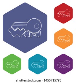 Key icons vector colorful hexahedron set collection isolated on white