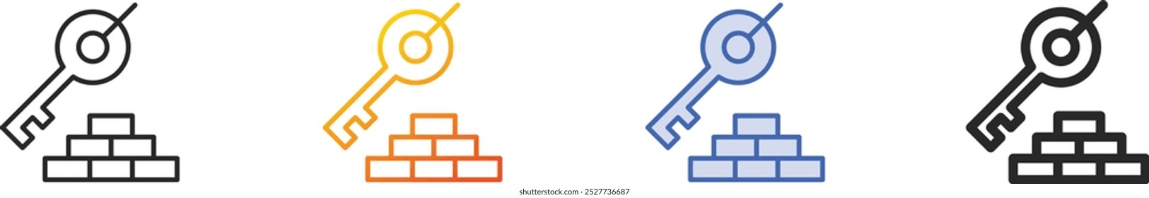 key icon.Thin Linear, Gradient, Blue Stroke and bold Style Design Isolated On White Background